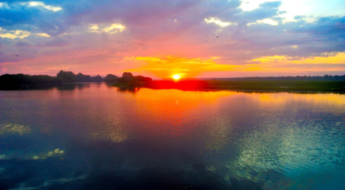 Lake with sunset view