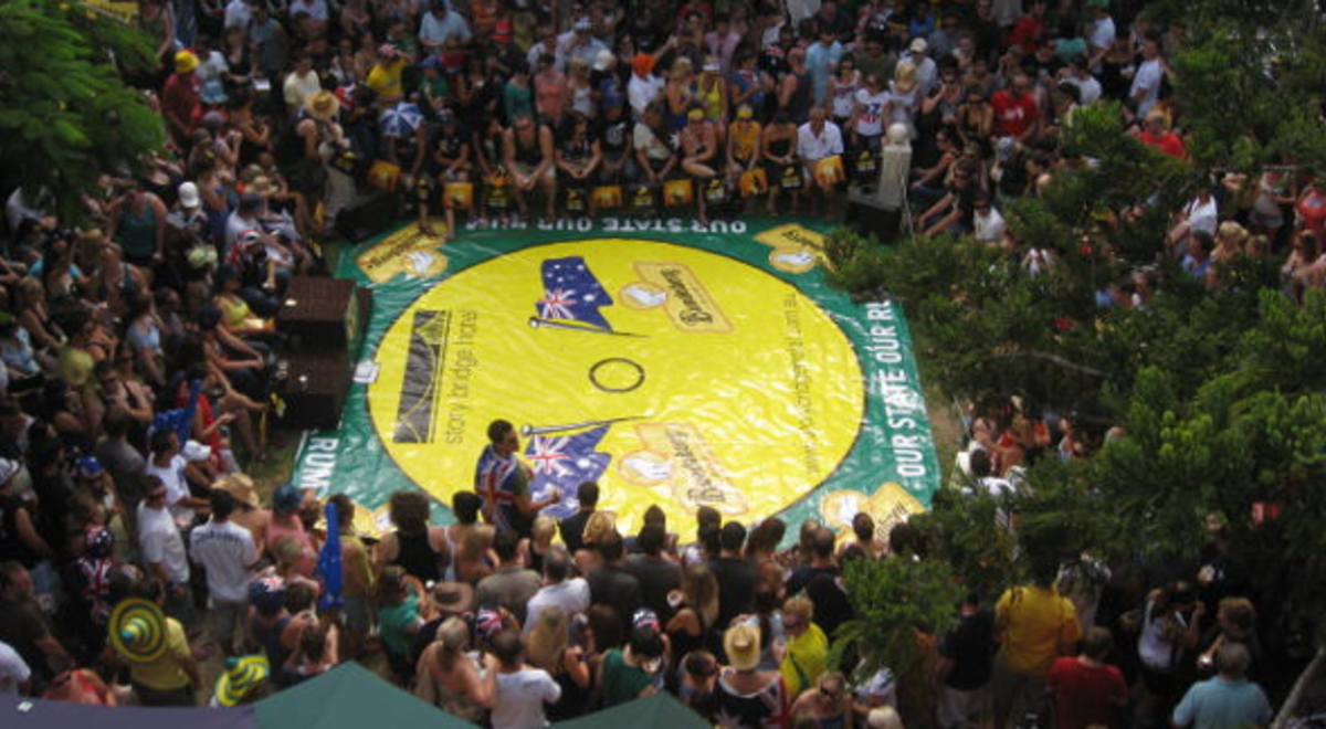 aerial view of Australian themed gathering at the Story Bridge Hotel