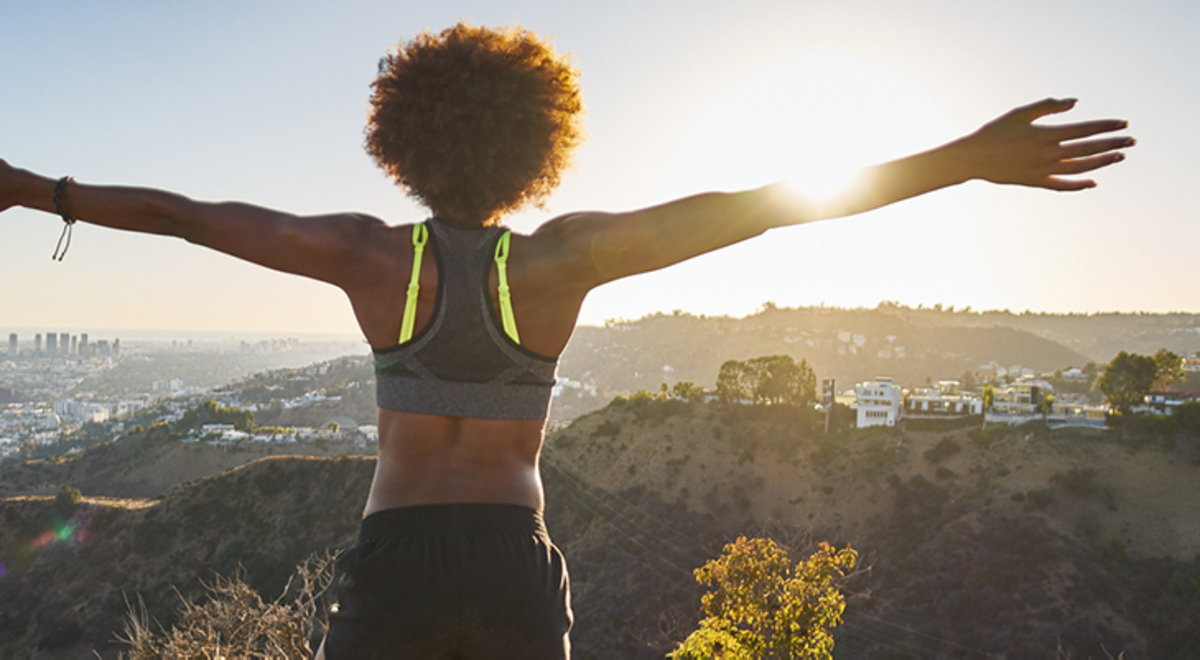 Lady admiring the view from the top of Runyon Canyon Park