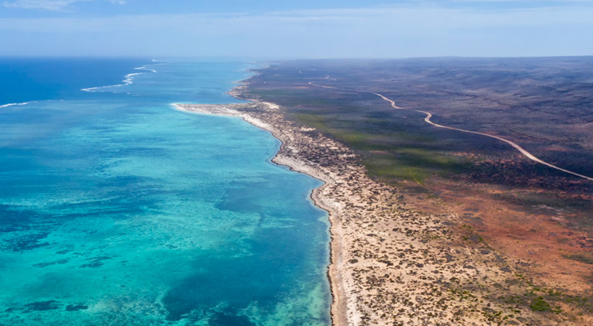 Aerial view of the blue Coral Coast, WA