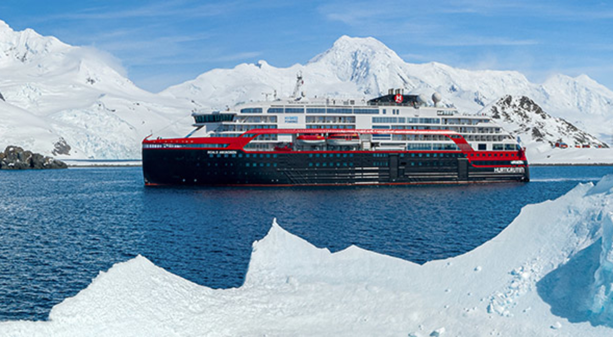A cruise ship sailing in Antarctica
