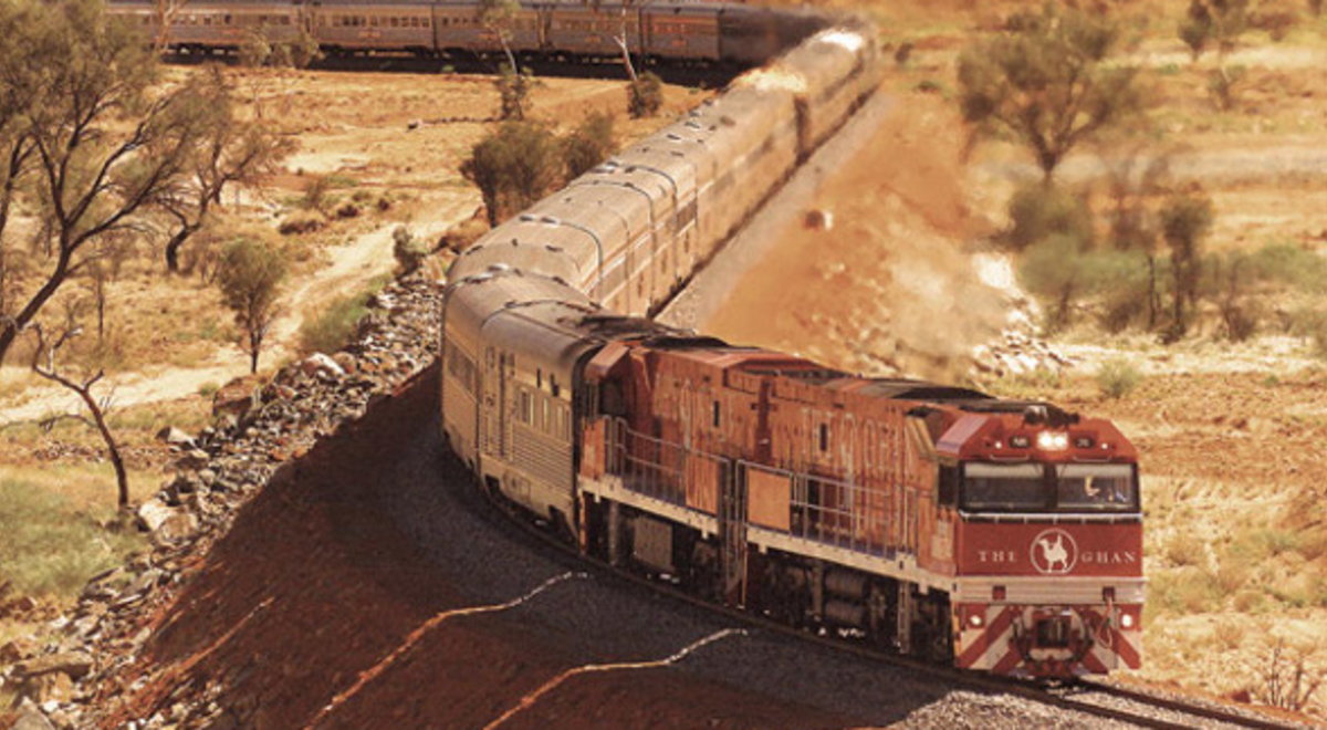  The Ghan train in Australia in the middle of Alice Spring