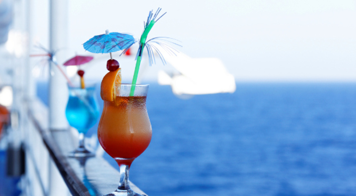 Cocktails standing on a railing of a ship