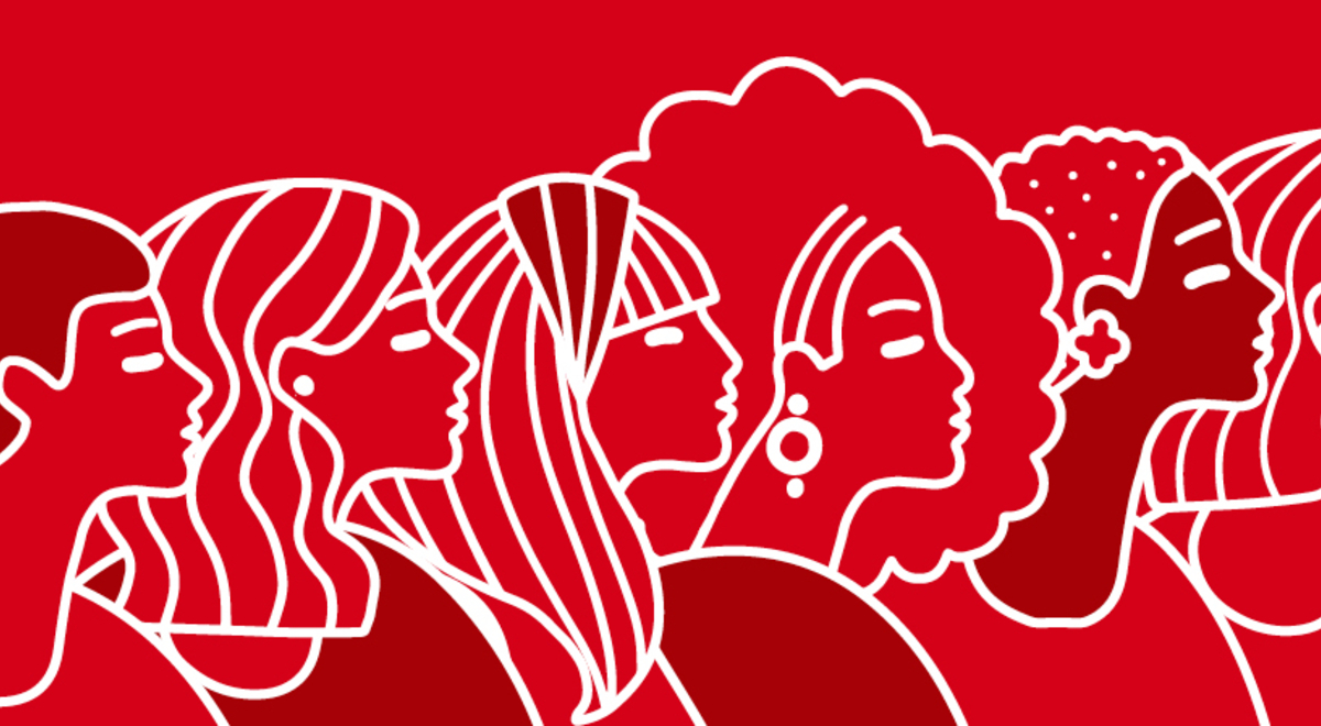 Line artwork depicting a diversity of women in profile