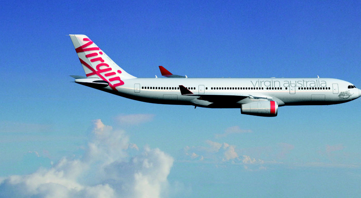 Virgin Australia plane in the sky.