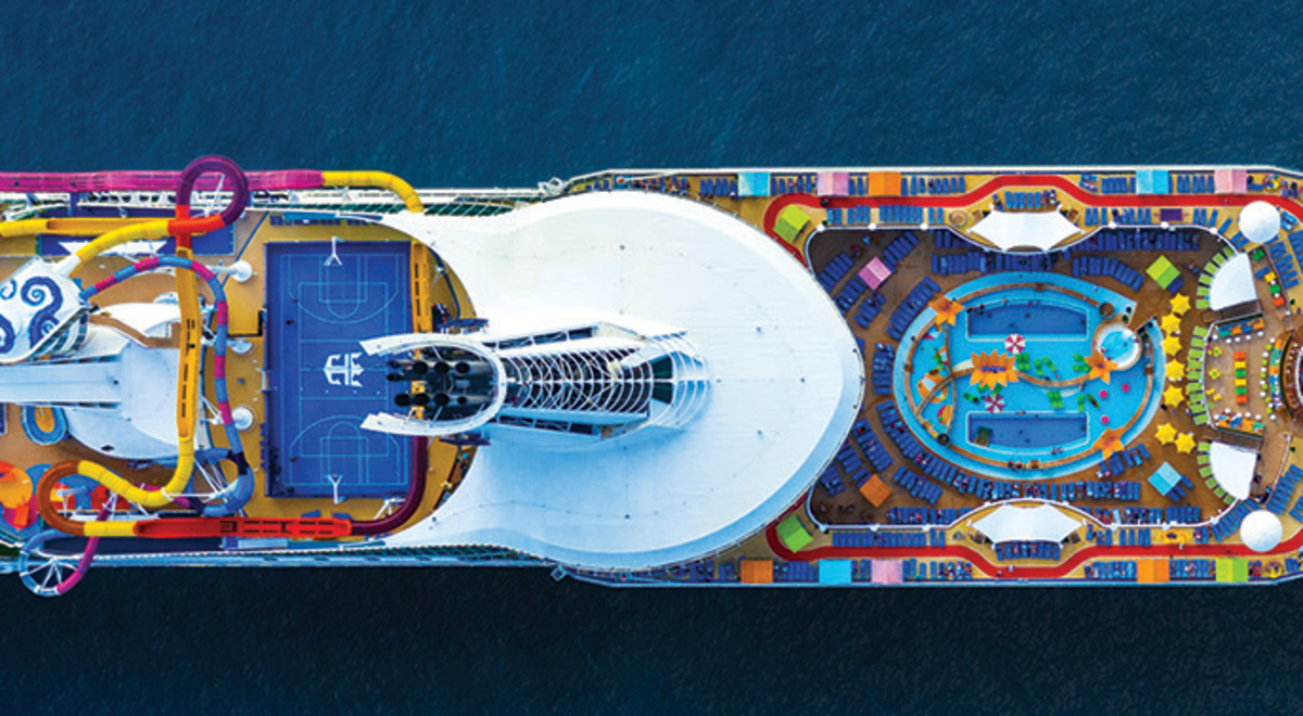 Colorful cruise ship sailing the waters