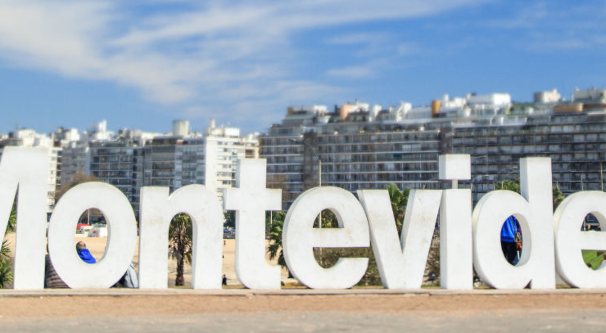 montevideo fabricated letter signage standing in the middle of the city