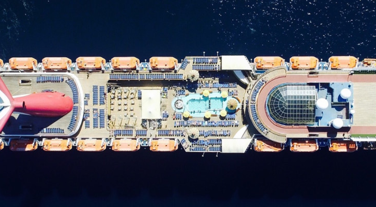Ariel view of a cruise ship on the water 