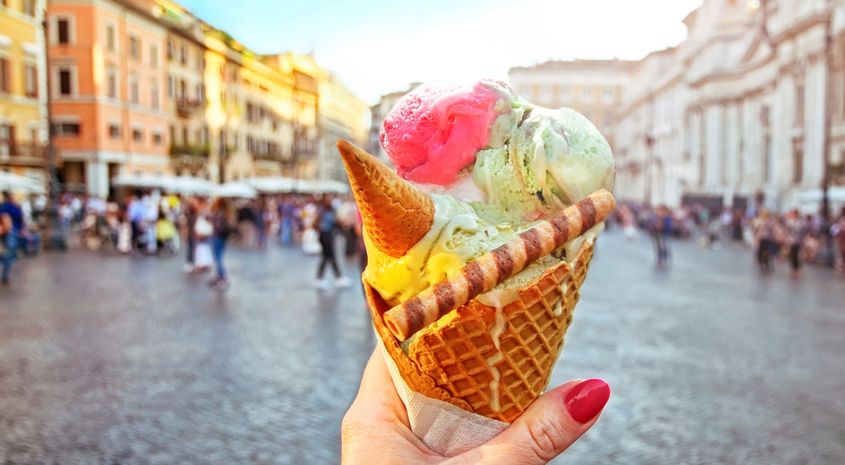 a colorful gelato in the middle of the streets of Rome