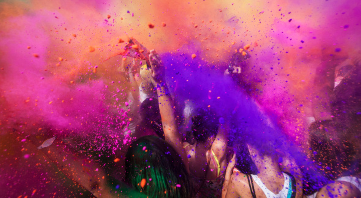 Throwing colour at the Holi festival 