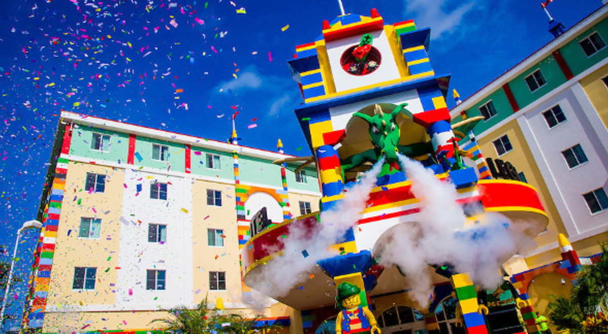 Celebration happening at the entrance of Legoland Hotel