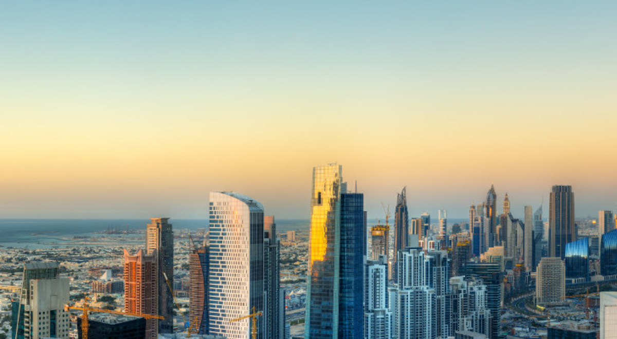 Stunning sunset over the Abu Dhabi skyline