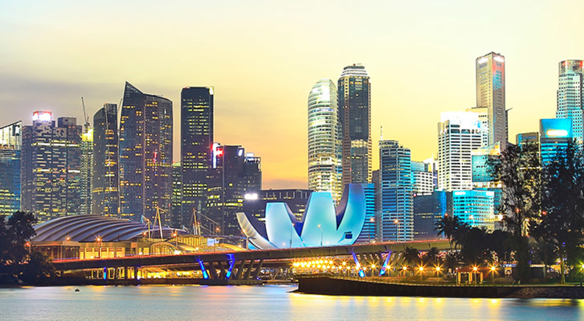 full view of the singapore city during blue hour