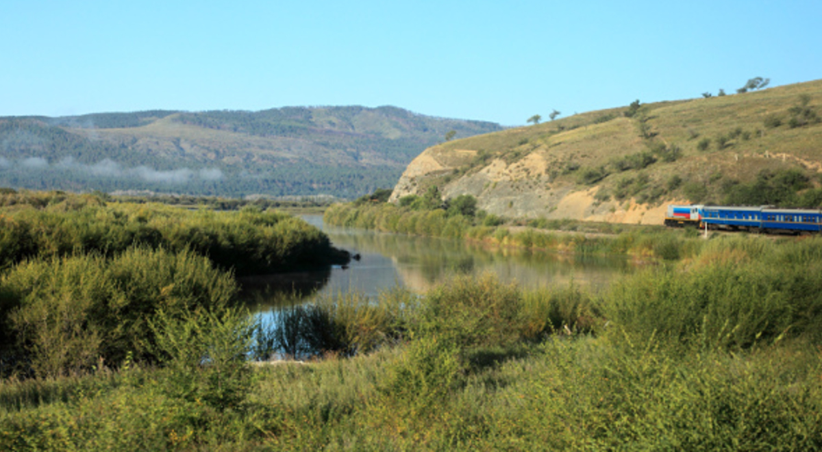 The trans siberia passing through some wetlands