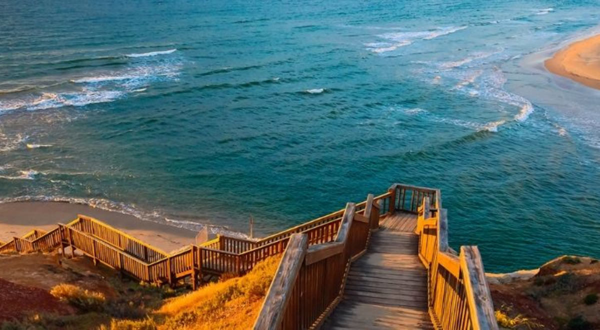 The wooden walkway down to the beach 