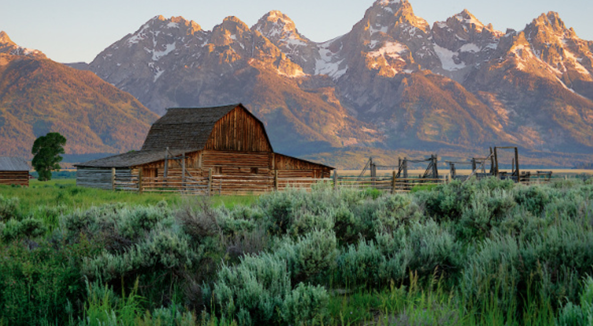 A barn in the middle of the alps in USA Wyoming