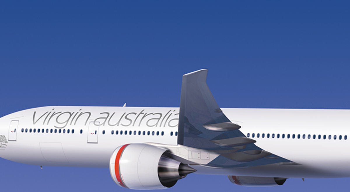 Virgin Australia's' airplane soaring through the sky
