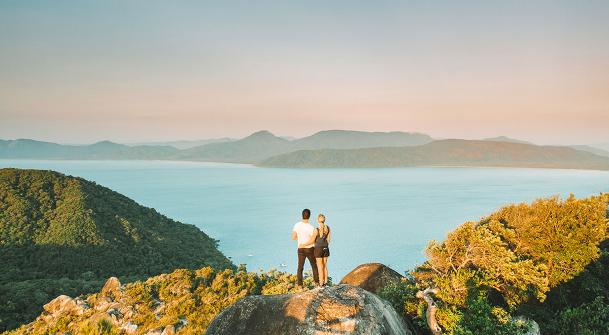 Couple at lookout to the ocean on Fitzroy Island Queensland