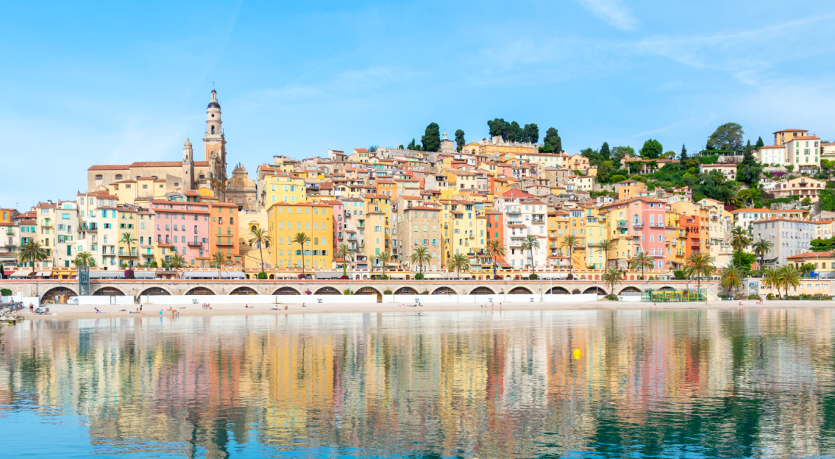 The colorful town of Menton has one of the best beaches in the French Riviera