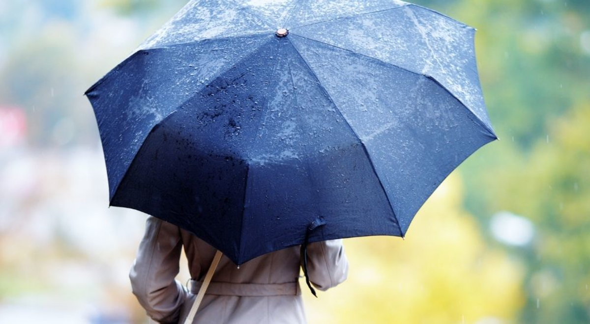 Person walking under umbrella