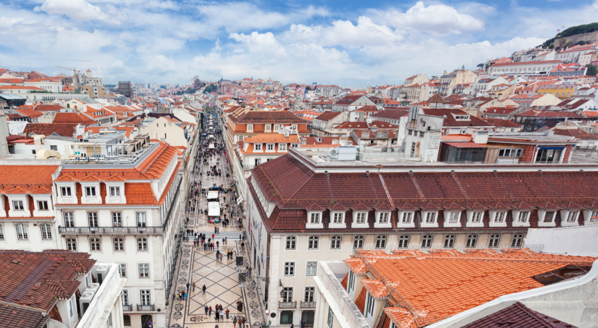 A bustling street in Lisbon, Portugal