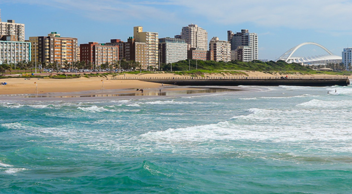 A view of  Durban's Golden Mile coastline, which can be visited with a cheap Durban holiday package from Flight Centre.