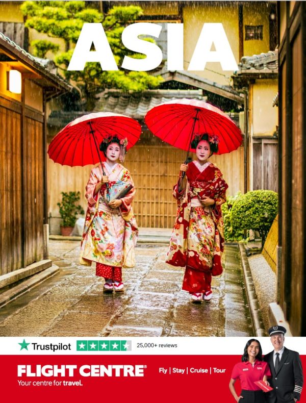 Asia | Trustpilot 25,000+ reviews | image of 2 Geishas walking down a cobbled stone street 