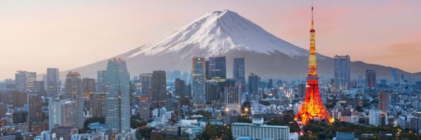 View of Tokyo tower with Mount Fuji in the distance