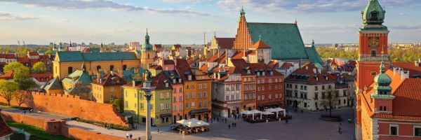 Brightly coloured buildings in Warsaw