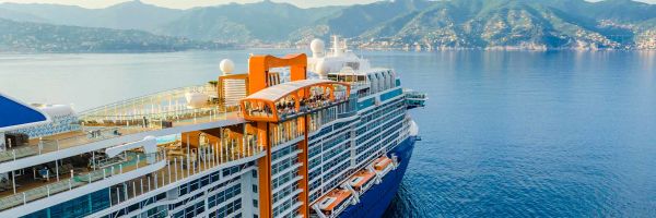 Cruise ship facing Italian coastline