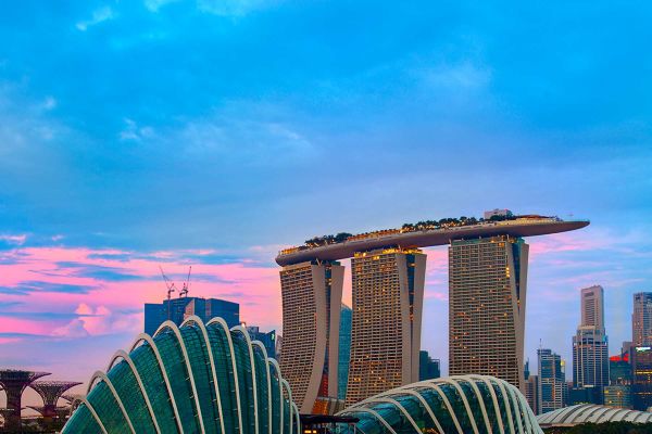Marina Bay Sands with sunet in background
