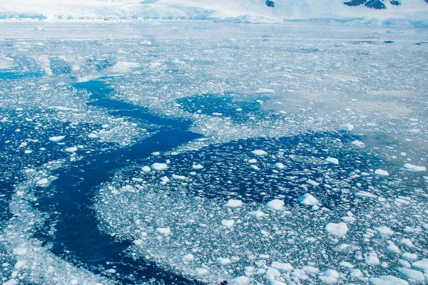 Expedition boat travelling through icy water