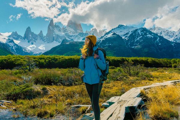 Hiking through mountain range