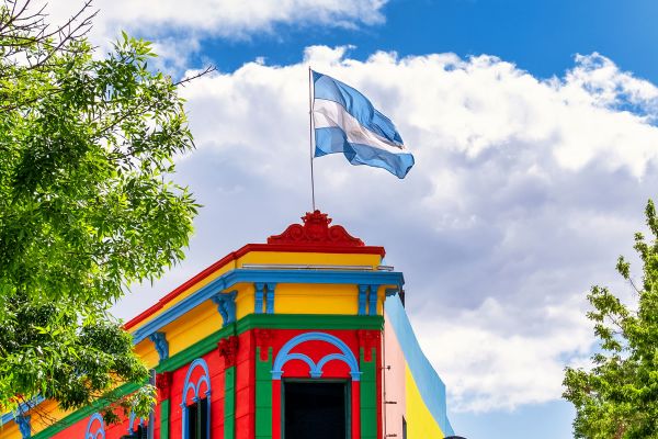 Colourful building with Argentina flag