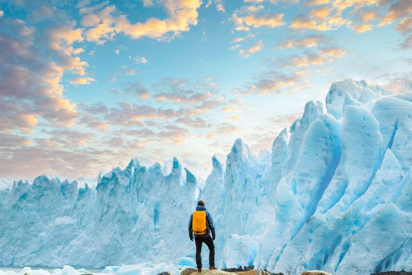 Standing in front of ice glacier