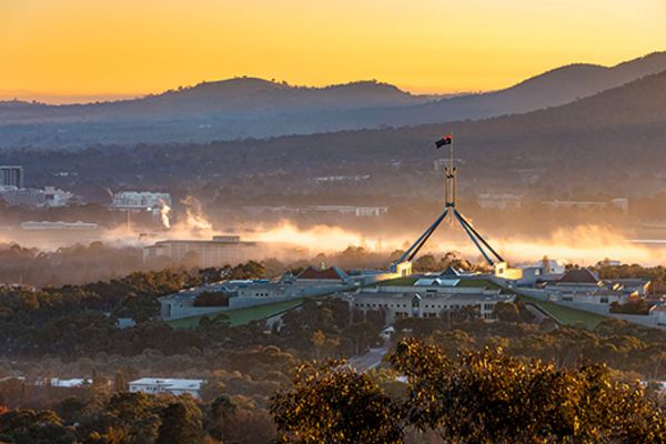 City of Canberra under a yellow sunset