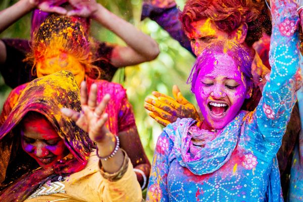 People celebrating at a colour festival