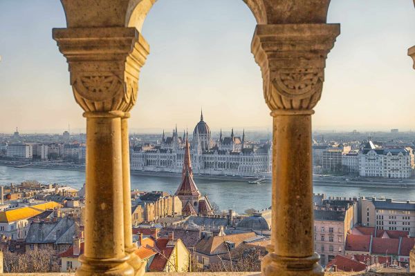 Eastern Europe architecture with river in the background