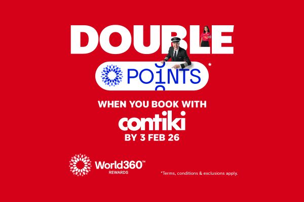 Double points* when you book with Contiki by 3 Feb 26 | World360 Rewards. *Terms, conditions & exclusions apply.