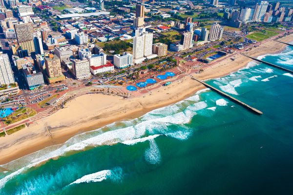 Beach front with buildings in background