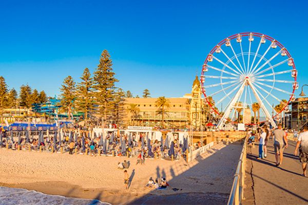 Beach markets with a Ferris Wheel in the background