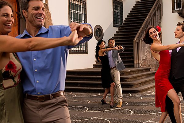 Couples tango dancing in the streets