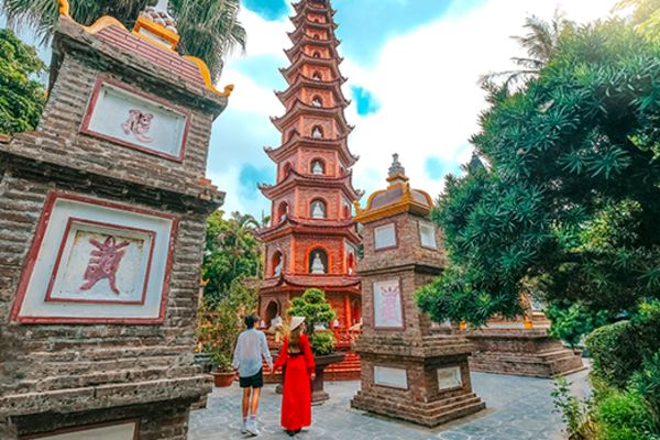 Red temple in Hanoi, Vietnam