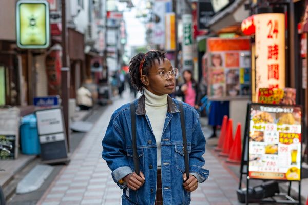 Busy neon-lit street in Japan