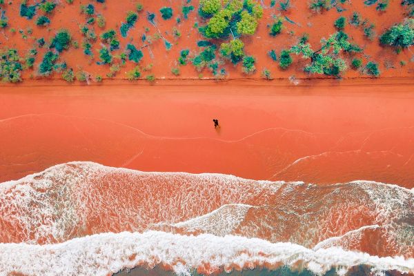 Drone photo of orange beach in Broome