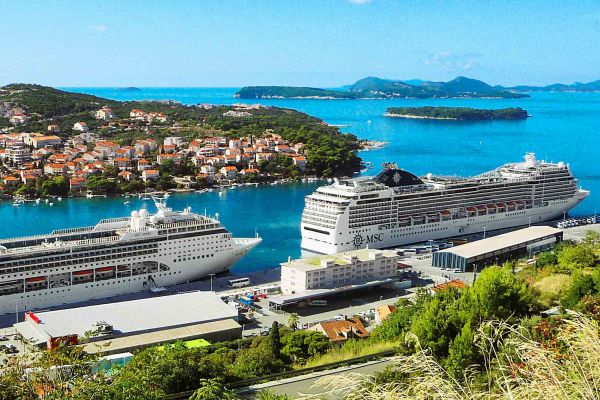 Two cruises docked at European city