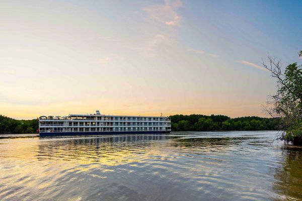River ship cruising down the Mekong River