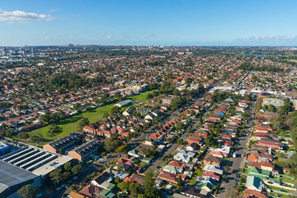 overhead view of suburb full of houses in mascot sydney