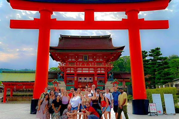 Group in front of Japanese shrine