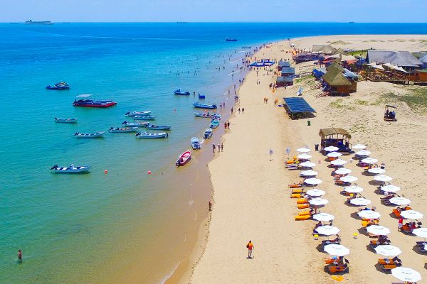 Beach with seats and umbrellas